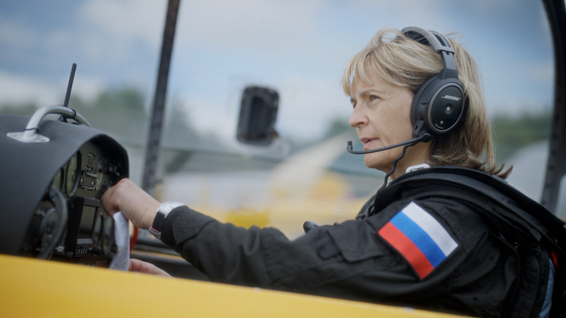 Irina Markova in an aircraft cockpit