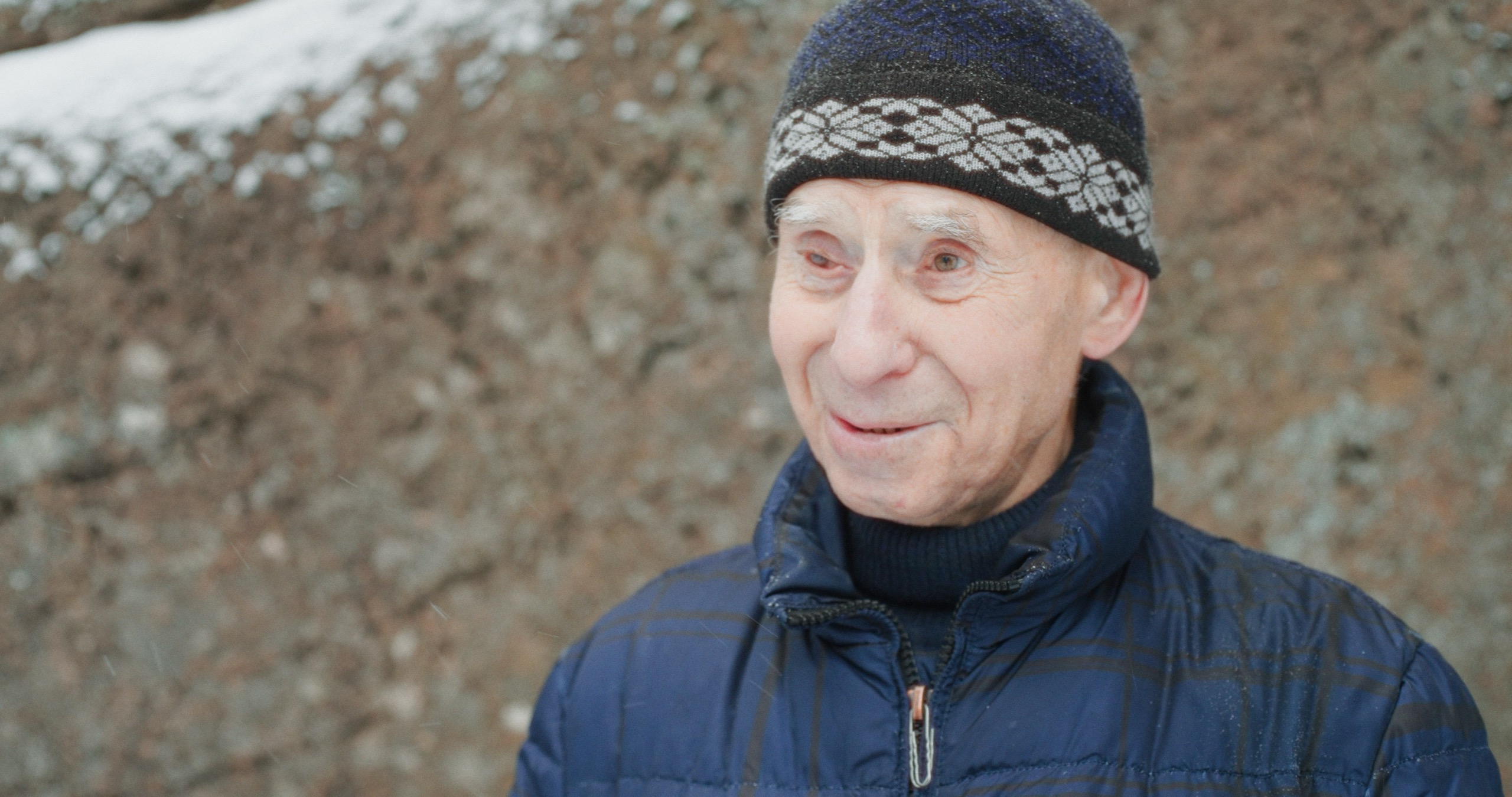 A man in the winter taiga